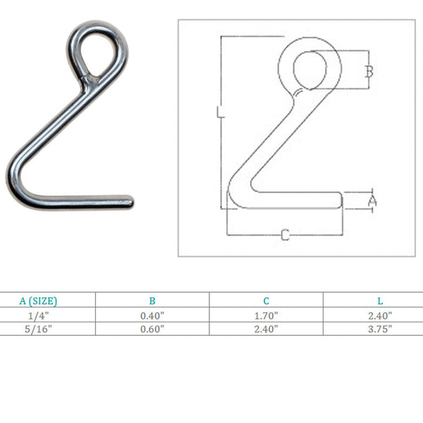 Marine Boat Stainless Steel Cunningham Hook Top Dock Deck Rope Yacht