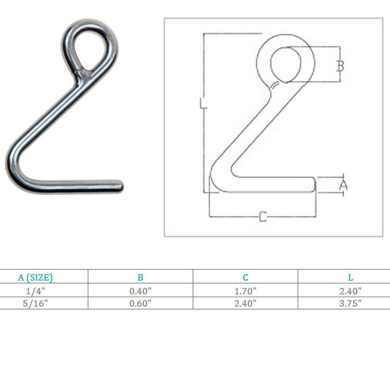 Marine Boat Stainless Steel Cunningham Hook Top Dock Deck Rope Yacht