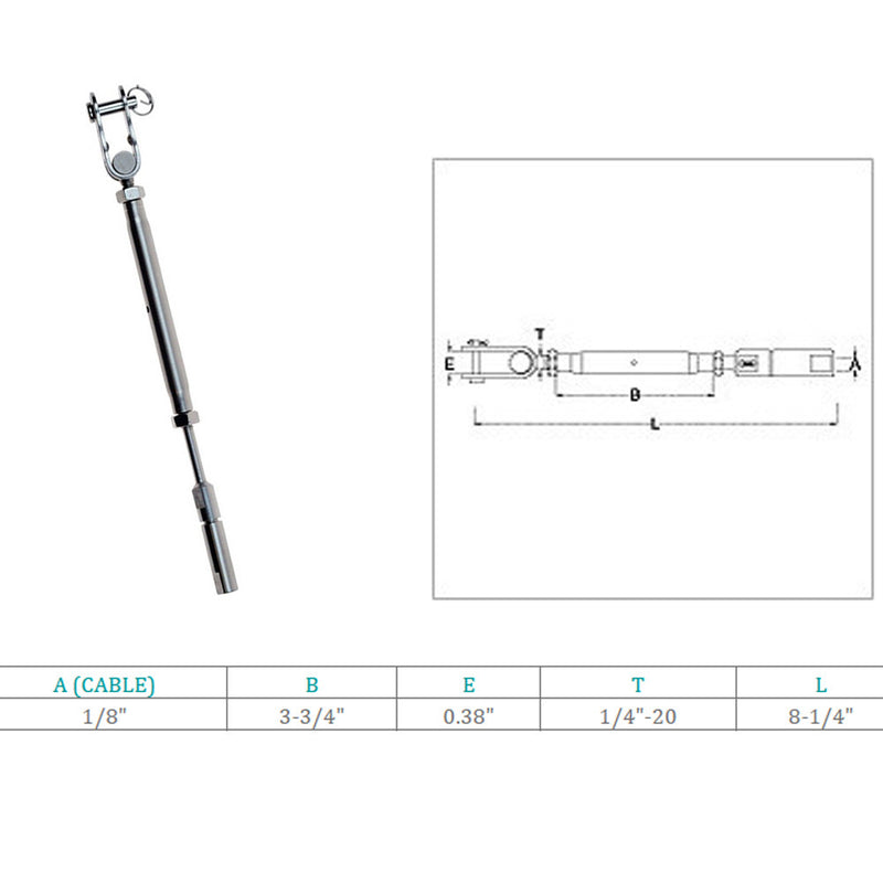 Marine Boat SS T316 Swageless & Toggle Turnbuckle For 1/8" Cable Rail Wire Rope