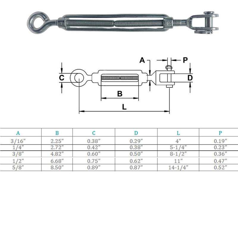 Marine Boat Stainless Steel Jaw Eye Turnbuckle