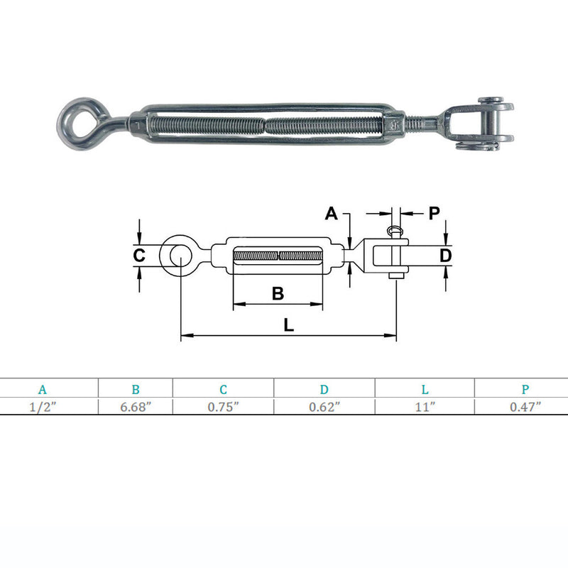 Marine Boat Stainless Steel Jaw Eye Turnbuckle