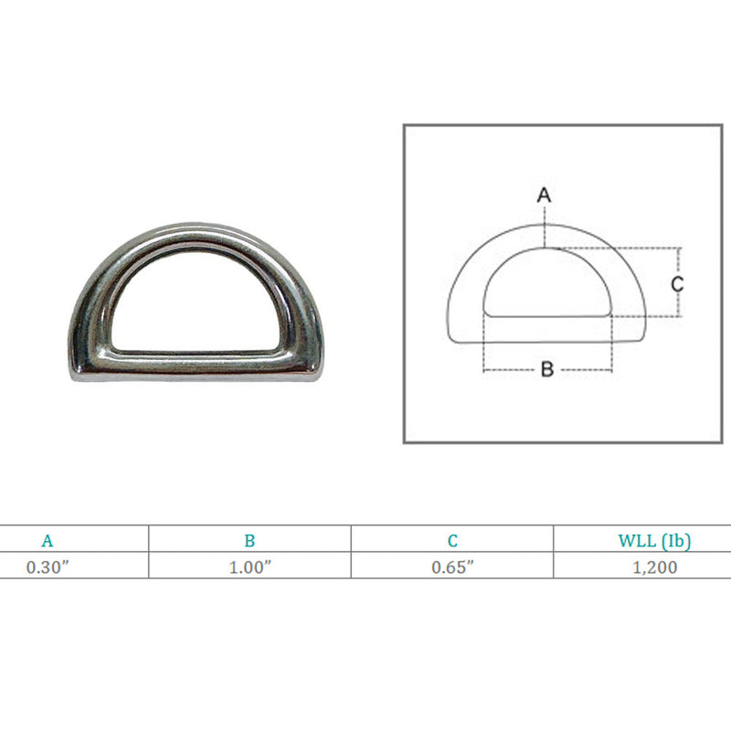 4 Pc Marine Boat Stainless Steel 3/16" D Ring Wire Rope D-Ring 1,200 Lbs WLL