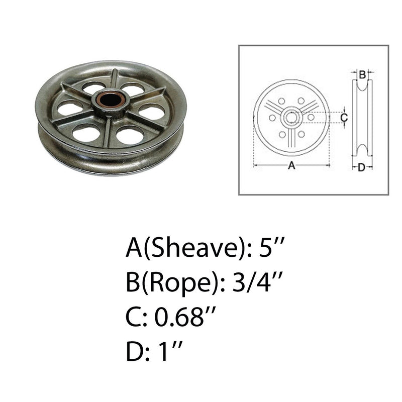 Marine Boat T304 Stainless Steel 5" Sheave Wire Rope Pulley Bass Bushing