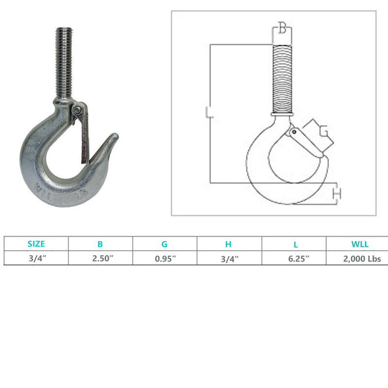 4 Pc Marine Stainless Steel 3/4" Threaded Shank Hook Drop Forged Hook 2000Lb WLL