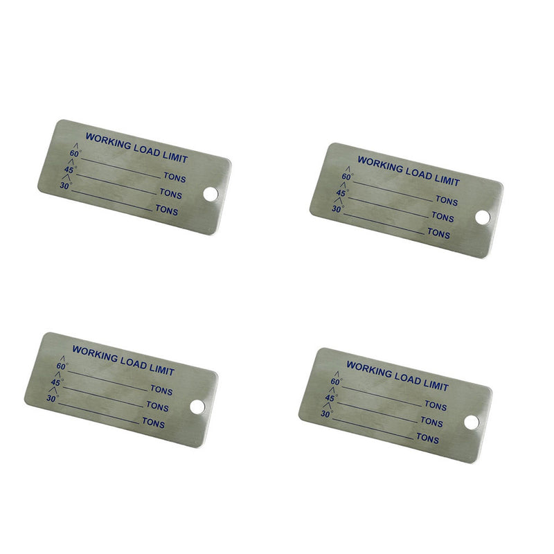 4Pc Marine Stainless Steel 3-1/2" x 1-1/2" Sling Tag WLL Working Load Limit Tag