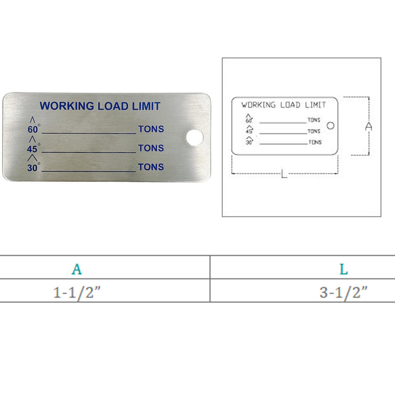 4Pc Marine Stainless Steel 3-1/2" x 1-1/2" Sling Tag WLL Working Load Limit Tag