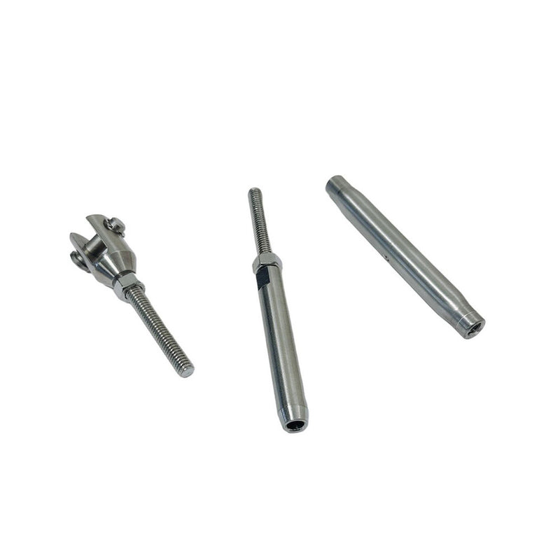 4 Pc Stainless Steel 1/4" Thread Fork & Hand Swage Stud Turnbuckle 1/8" Cable