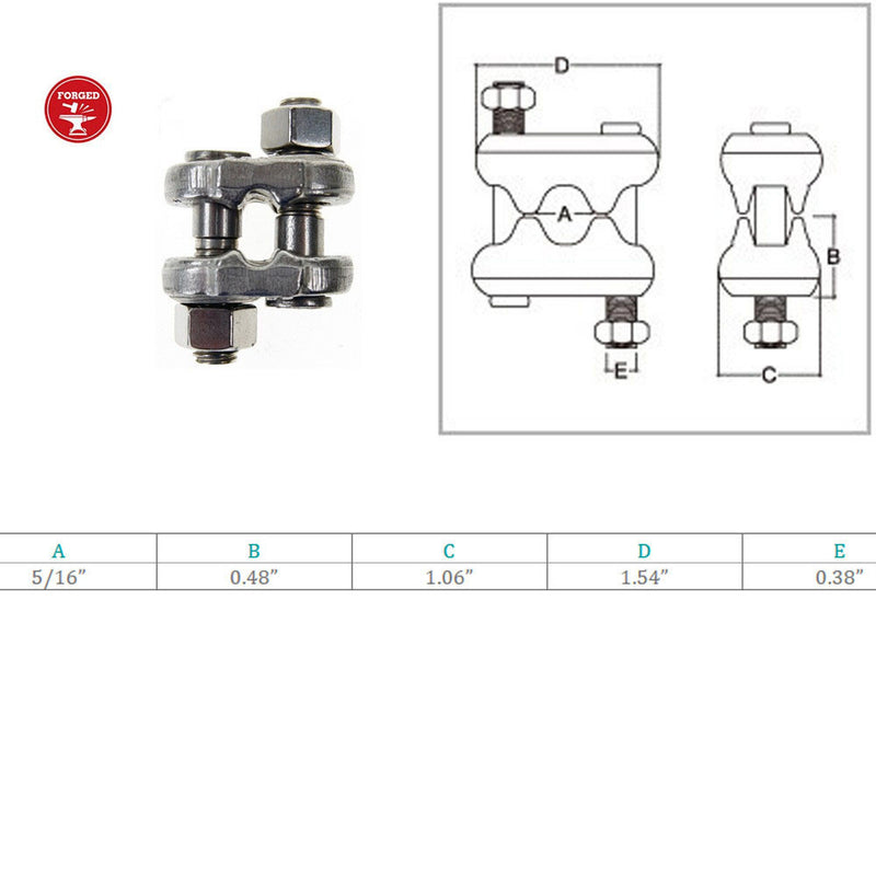 Marine Boat Stainless Steel T316 Drop Forged 5/16" Fist Clip Wire Rope Clip Rig