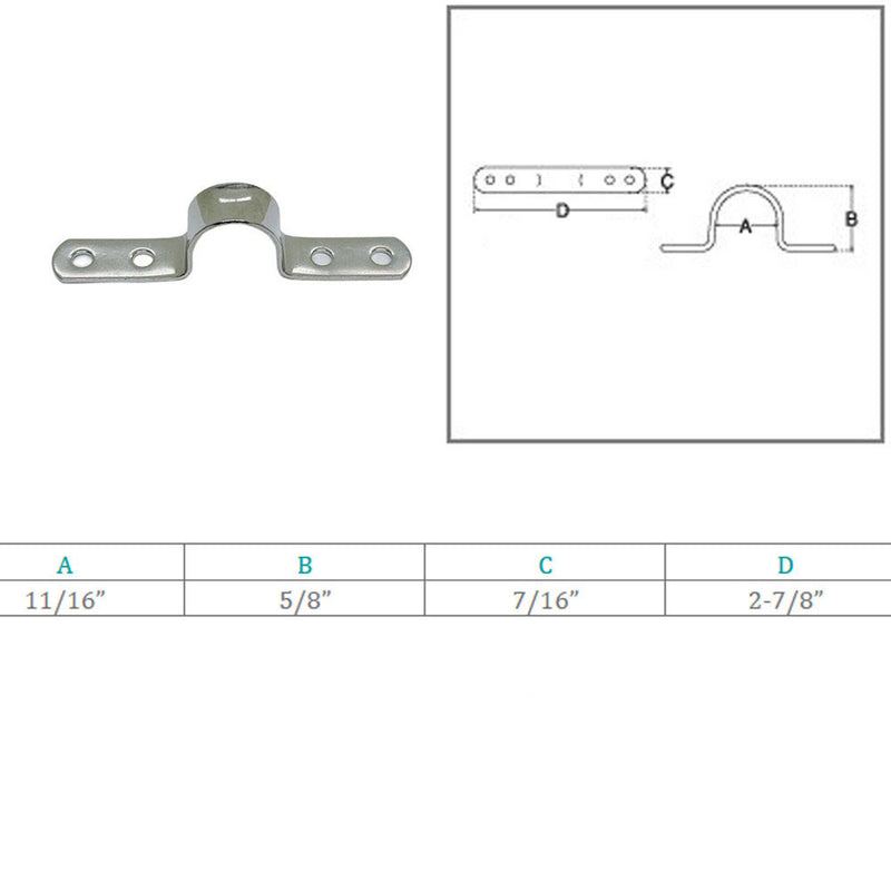 Stainless Steel T316 11/16" Eye Strap 4 Holes Marine Hardware Lifting Rigging